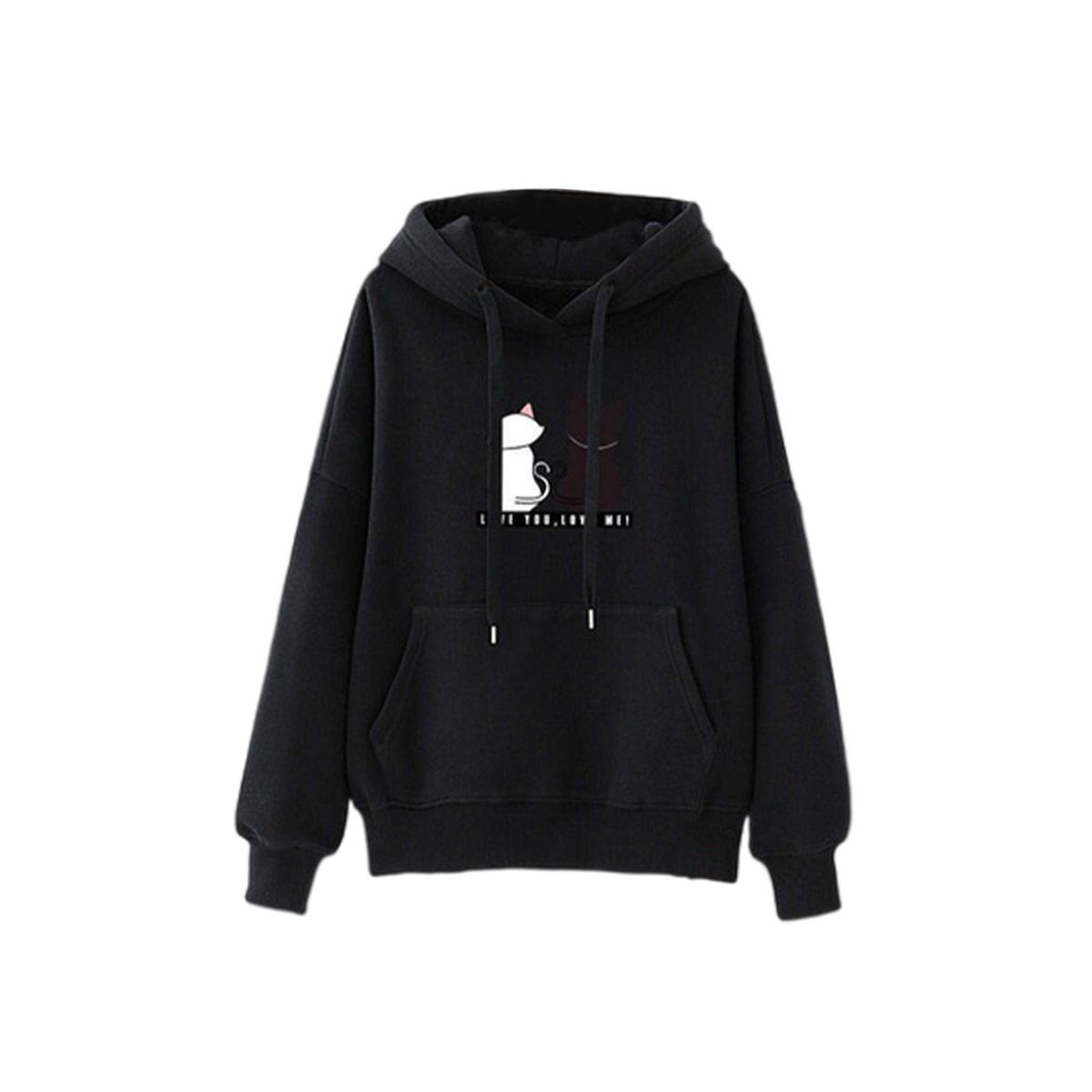 Fashion Autumn Winter Ladies Tops Pullover Hoodie Black XXL