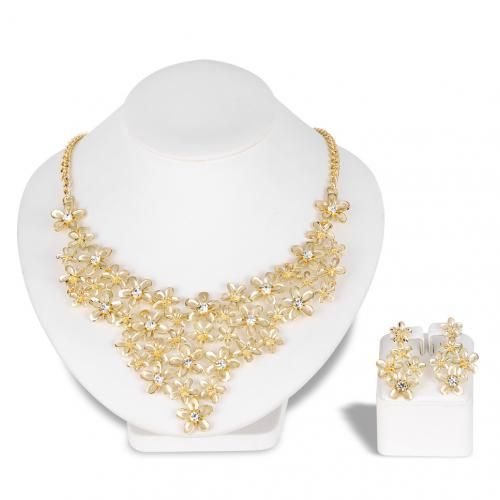 Beautiful Rhinestone Women Wedding Necklace Jewelry Set - Gold