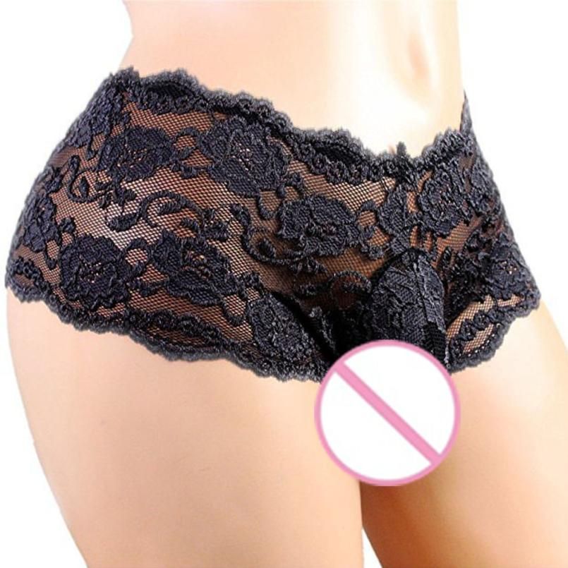 Novel Style Mens Sissy Underwear Lace Thong Enhance Pouch Bikini Men Briefs Pants Sexy Underwear(#Black)