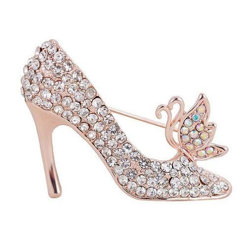 1X High-Heeled Shoes Brooch Pin Rhinestone Covered Scarves