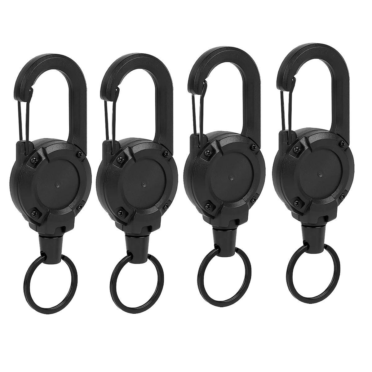 Heavy Duty Retractable Keychain, 4Pcs Retractable Badge Holder, Retractable ID Badge Reel Heavy Duty Reel Clips (Black)