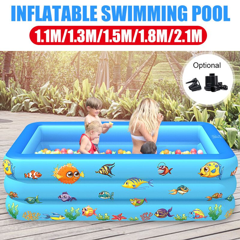 210/180/150/130/110CM Rectangle Quick Set Inflatable Above Ground Swimming Pool Kids Family Outdoor Garden Swimming Black Only Electric Air Pump