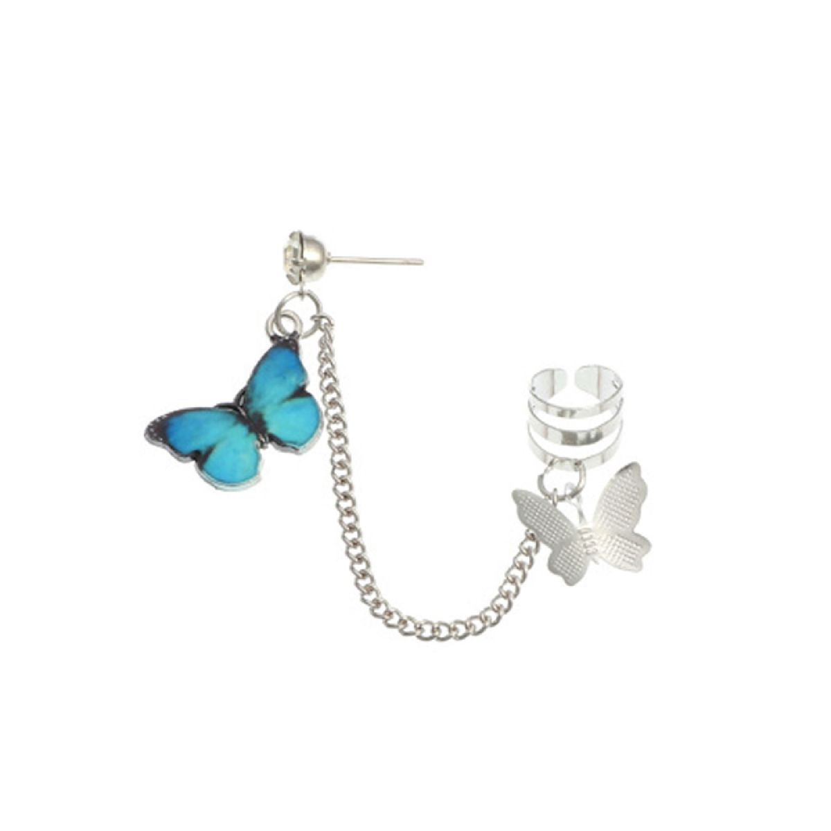 1Pc Punk Earring Dainty Durable Butterfly Shape Punk Long Chain Earring Jewelry Accessories-Blue