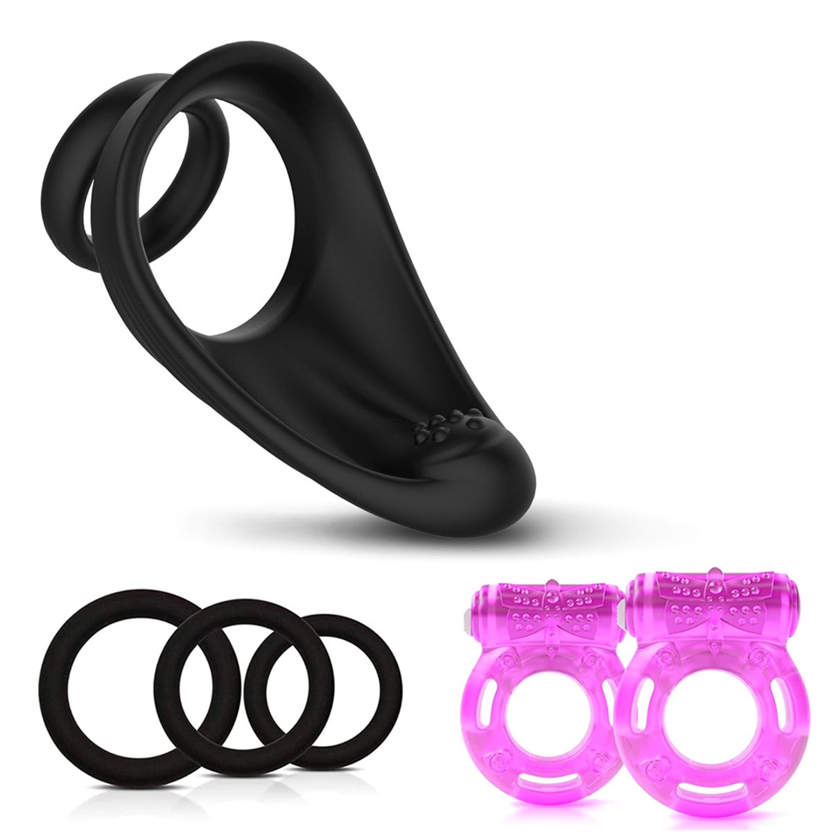 Silicone Phallus Dual Ring Lock Rings Set Sexual Stimulation