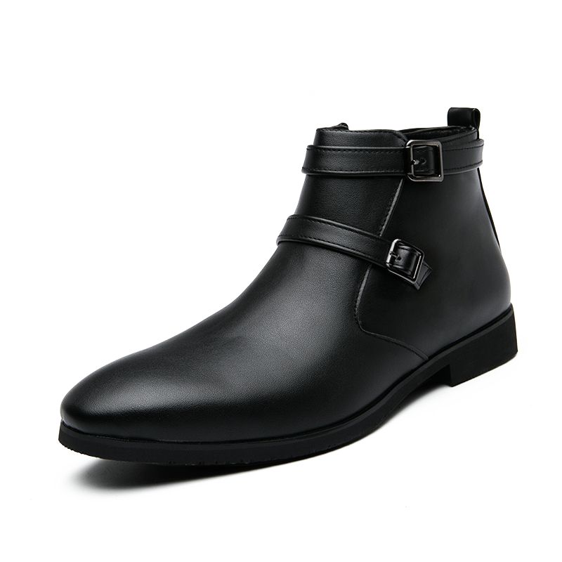 Men Leather Boots Martin Ankle Chelsea Boots Fashion Black