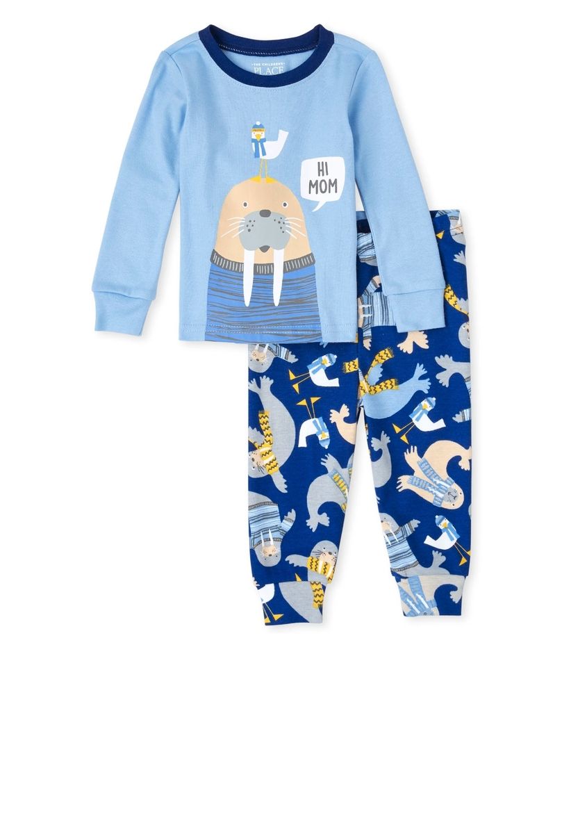 Boys Hi Mom Snug Fit Cotton Long Sleeve Pyjamas Sleepwear-Blue