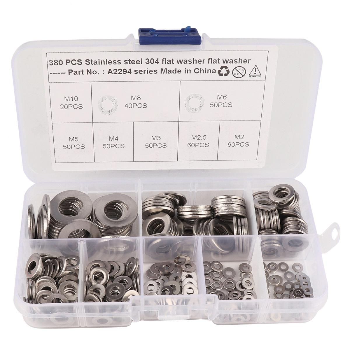 380-Pack Stainless Steel Flat Washer Set (M2 M2.5 M3 M4 M5