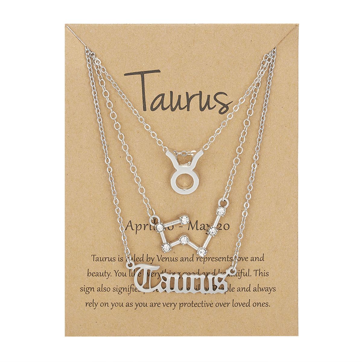 Twelve Constellations Symbol Starry Sky Pendant Necklace Silver Taurus