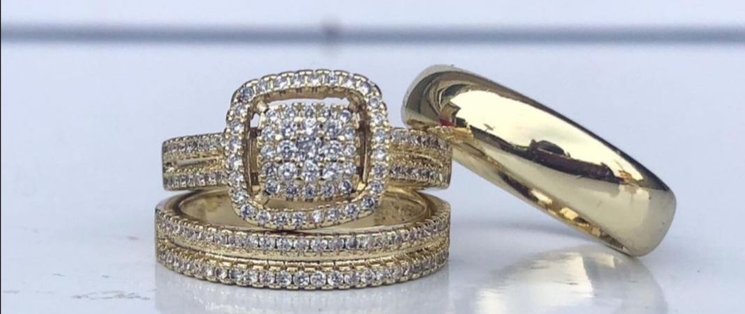 14k Gold Plated Couple Ring Set- Man And Woman Ring Set