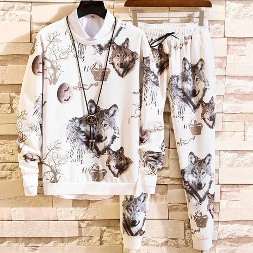 Men's Animal Suit White Sports Two-piece Sweatshirt
