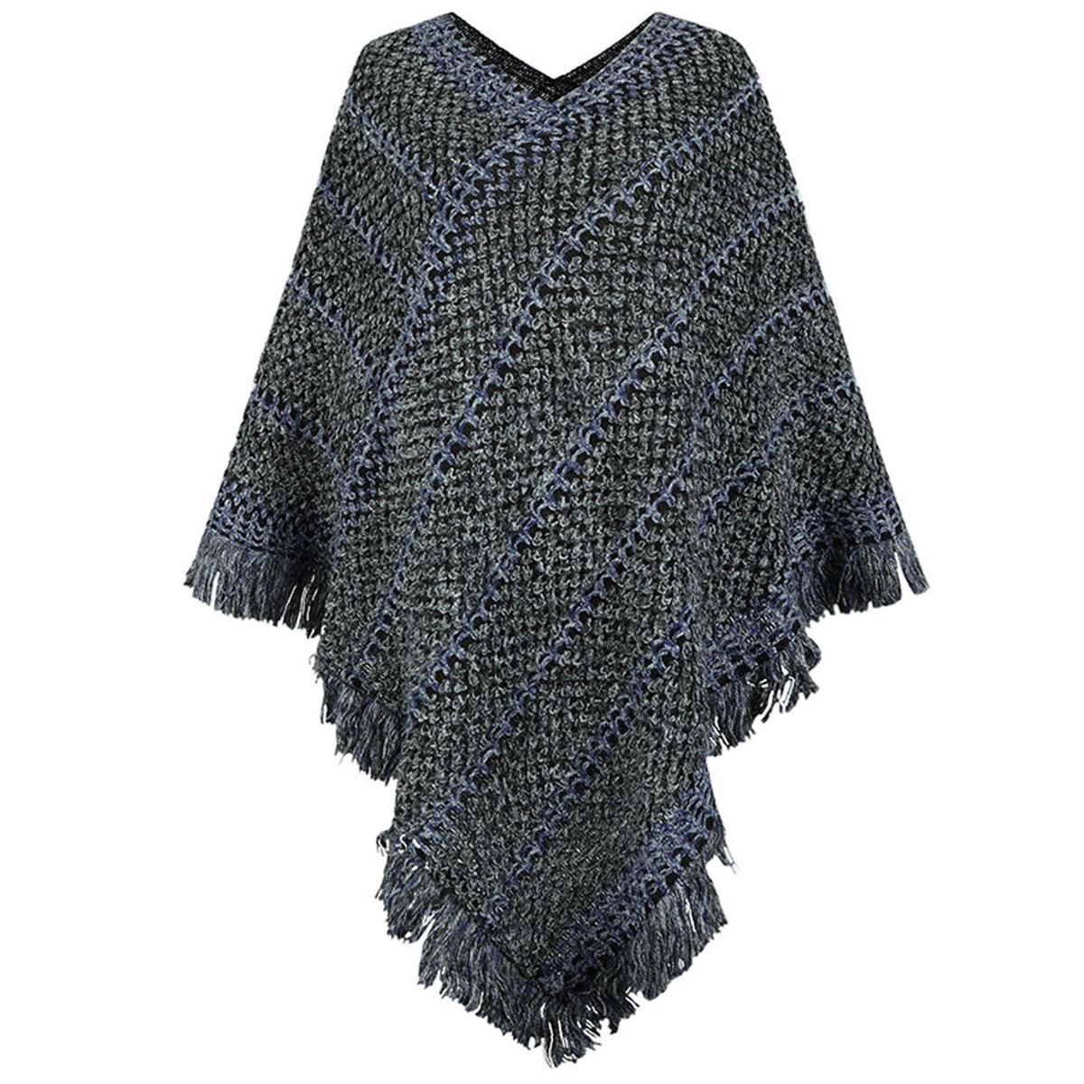 V Neck Ethnic Style Pullover Thick Knitted Cape-Dark Gray