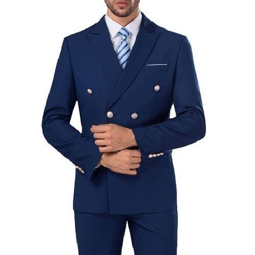 Smart Double Breasted Suit - Navy Blue