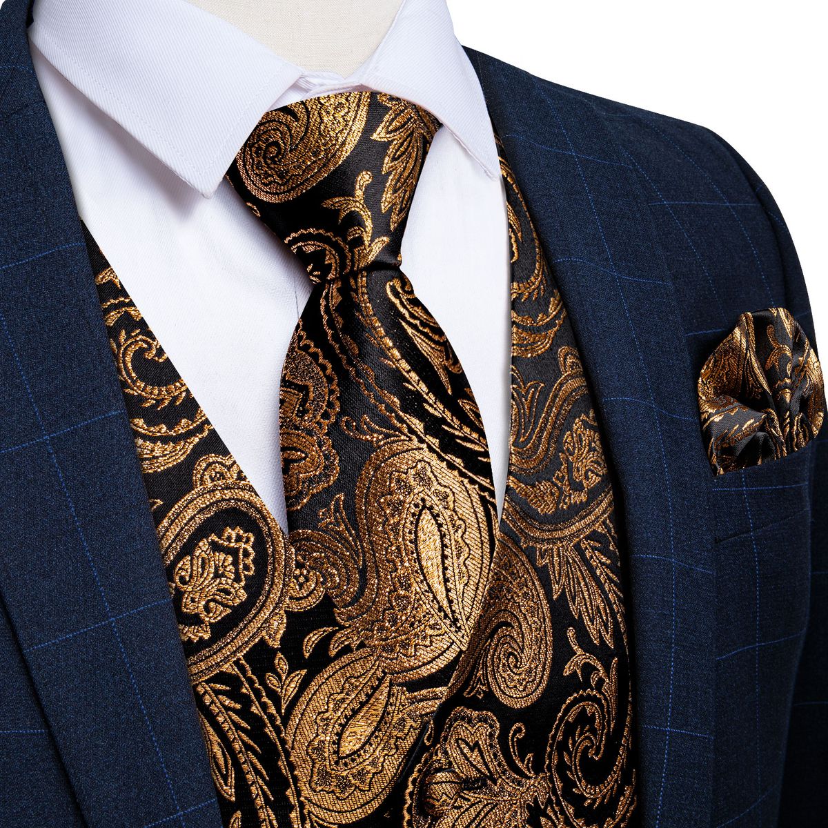 (MJ-0152)Formal Dress Gold Blue Black Paisley Wedding Suit Vest Formal Business Men Tuxedo Waistcoat Vest Suit Bow Tie Set DiBanGu DOU