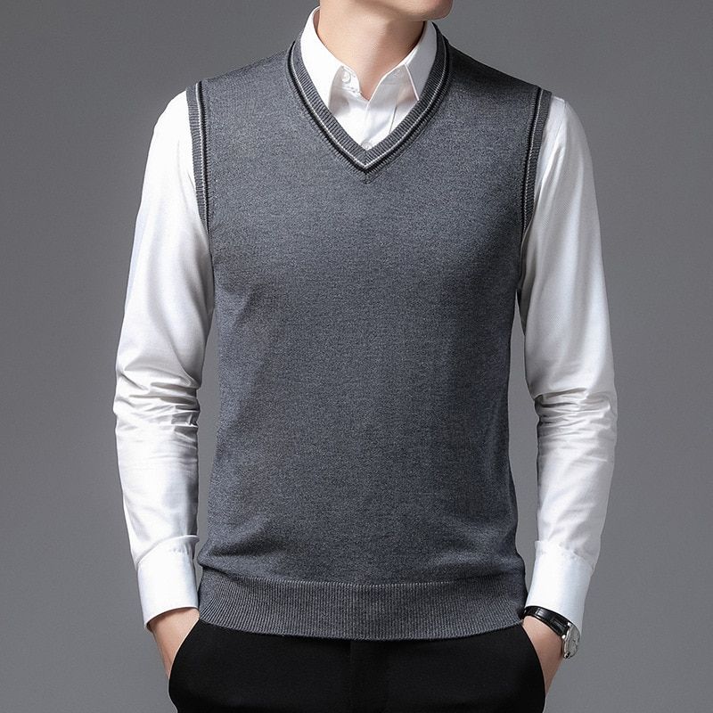 Men's  Business Casual Outer Wear Warm Sleeveless Sweater Vest  Men's-A-16-medium Grey