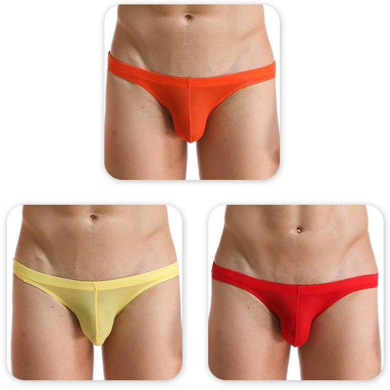 Transparent Underwear Men Briefs New U Convex Lingerie Sexy Hommes Tulle Low Waist Bikini Mens Silk Panties Briefs(#Ice Silk Briefs)