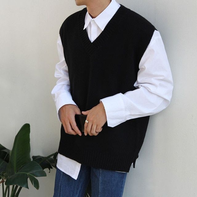 Sweater Vest Solid Simple V-neck Sleeveless Sweaters