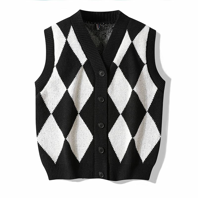 Harajuku Japanese Style Hip Hop Loose Cardigan Sweater Vest Oversized-Black