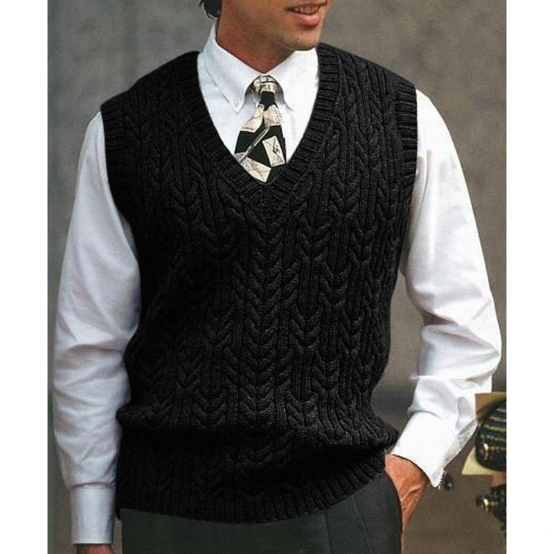 Spring Autumn Knitted Men Sweater Vest Casual Sleeveless Sweaters Mens Cable