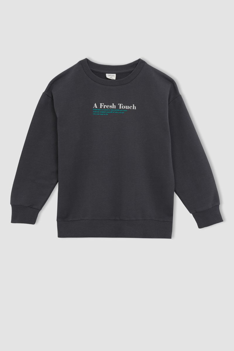 Boy - Oversize Fit Crew Neck Long Sleeve Knitted Sweat Shirt - Anthracite