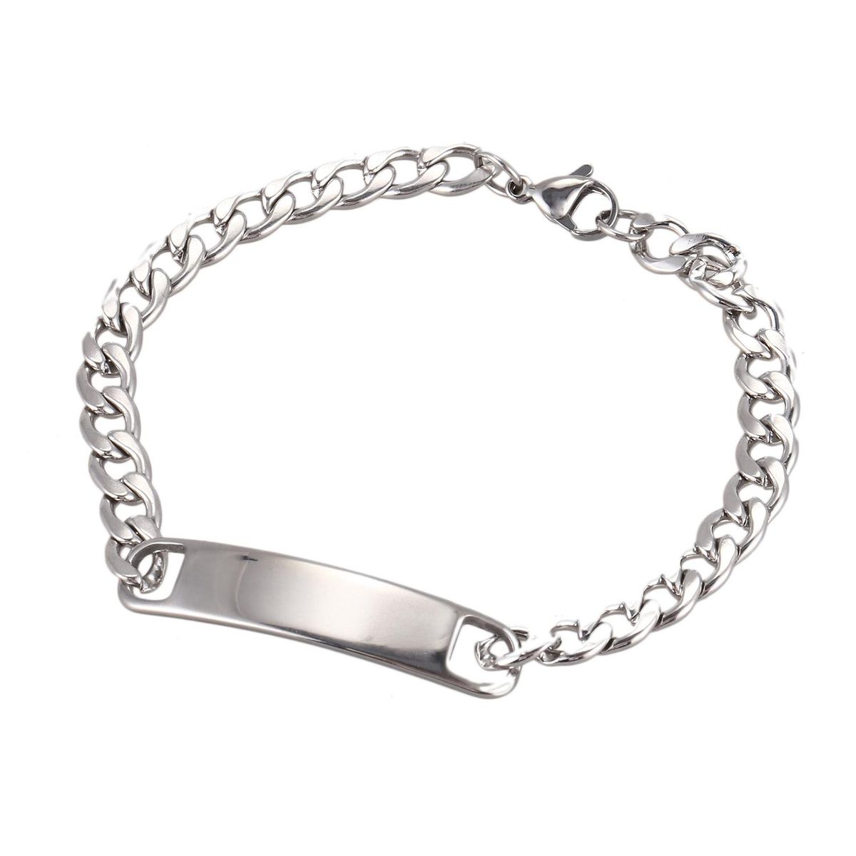 1PC Stainless Steel Silver Tone Cuban Curb Chain ID Bracelet