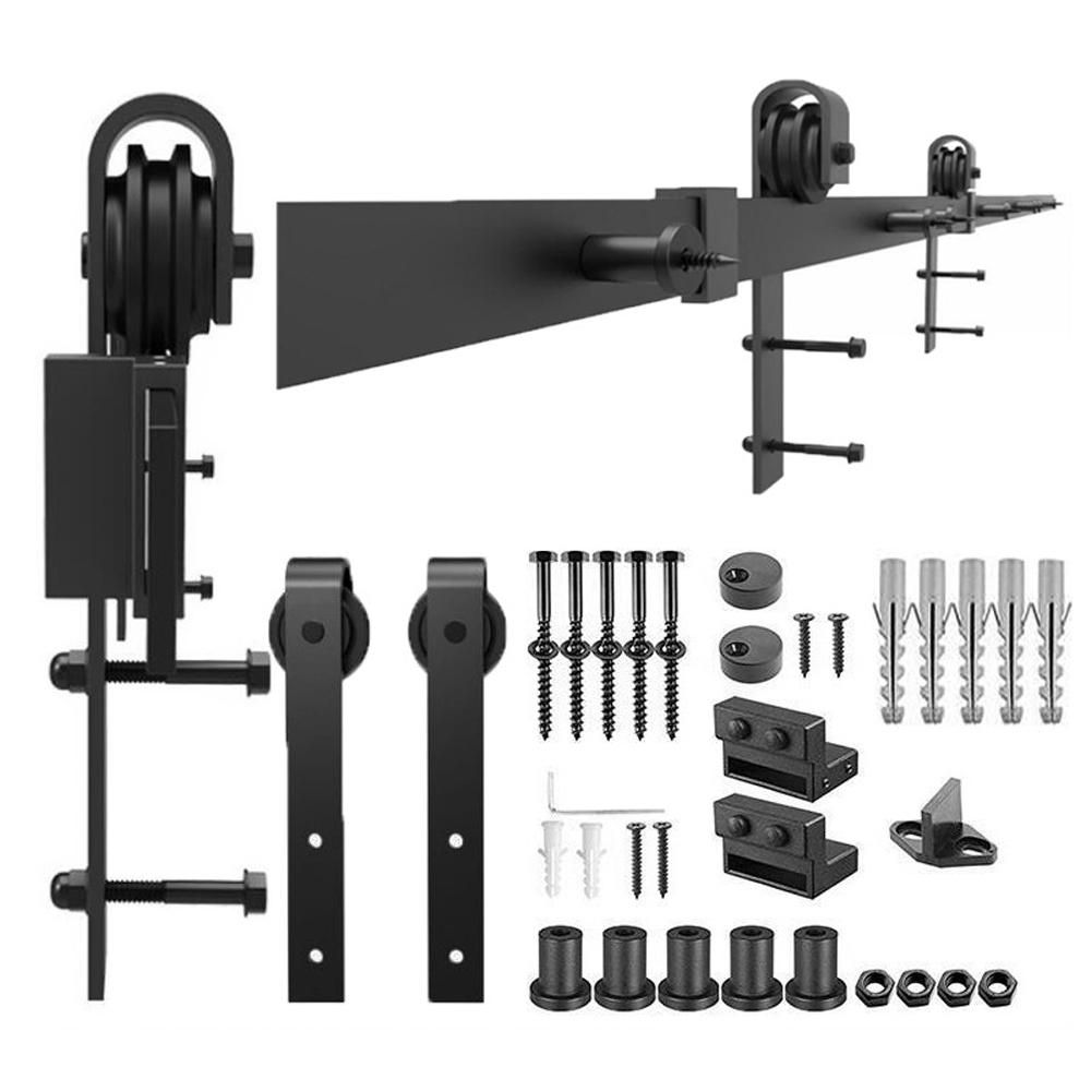 6.6ft Barn Door Hardware Kit Heavy Duty Sliding Barn Door Silent Track Rail Kit Easy to Install (J-Shape Hanger)