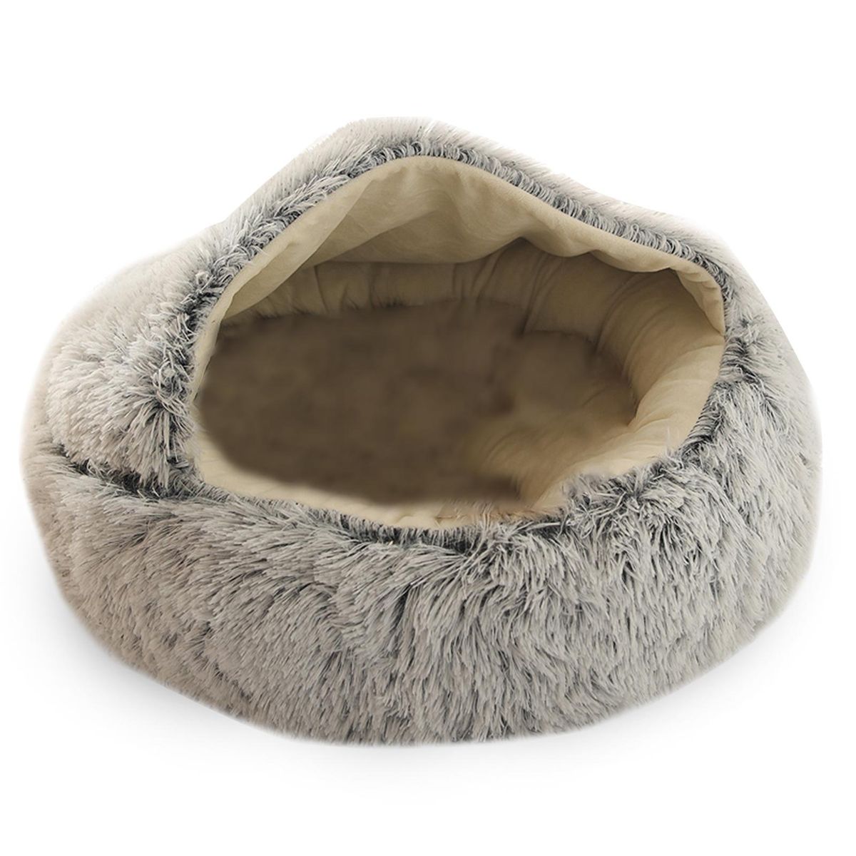 Pet Bed Round Soft Plush Burrowing Cave Cat Dog Hooded Bed Soft Faux Fur Calming Bed Self-Warming Anti Anxiety Cuddler Waterproof Washable Suitable for Small Medium Pet