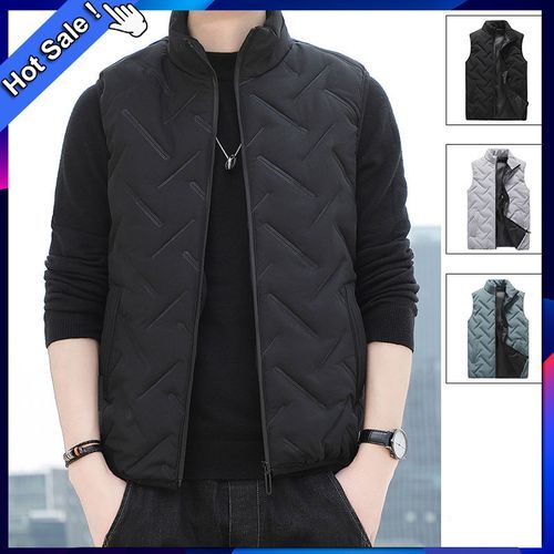 Men's Outdoor Casual Stand Collar Outwear Padded Vest Coats