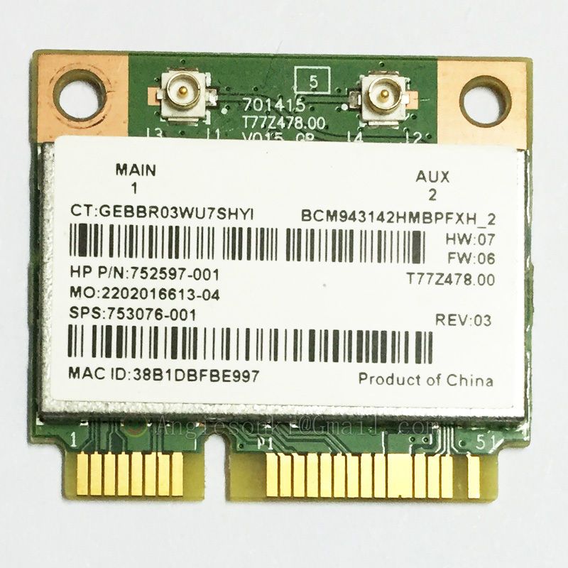 BCM943142HM 802.11bgn 1x1 Wi-Fi+Bluetooth 4.0 HMC WLAN