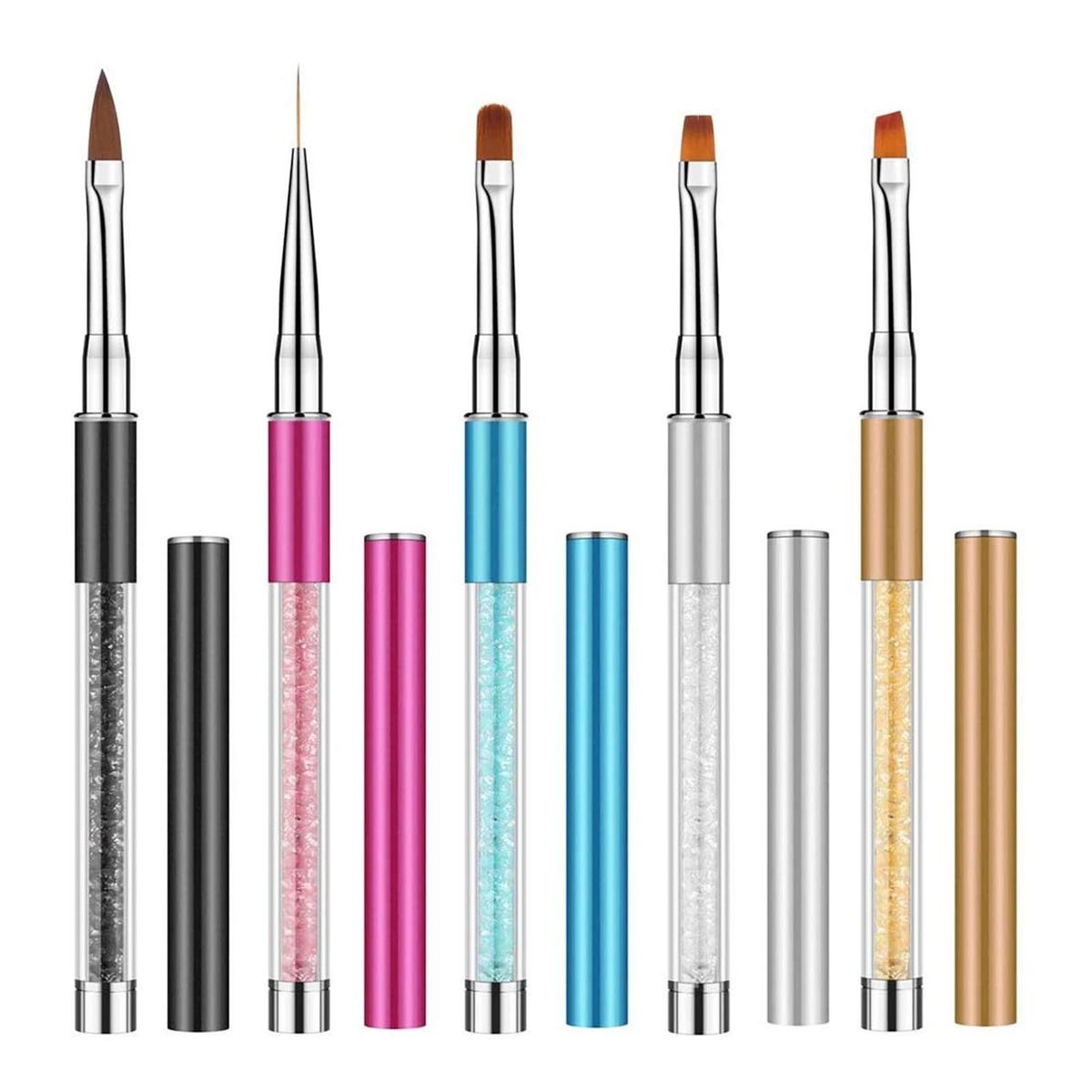 5Pcs Acrylic Nail Brush Kit Nail Art Tips UV Nail Builder Brush Nail Painting Brush For Nail Art Design Painting Drawing Pen Set Nail Tool