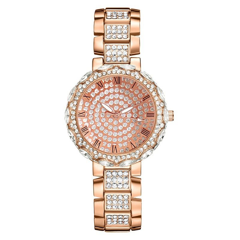Women  Fashion Luxurious Gold Wristwatch Iced Luxury Ladies Rhinestone Watch
