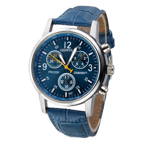 Men Women Fashion Faux Leather Band Quartz Analog-Blue