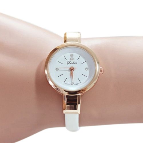 Women's Rhinestone Faux Leather Super Thin Slim Strap-White
