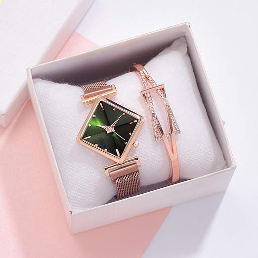 Women's Square Watch Luxury Women's Quartz Magnet Buckle Gradient Color Watch Digital Watch