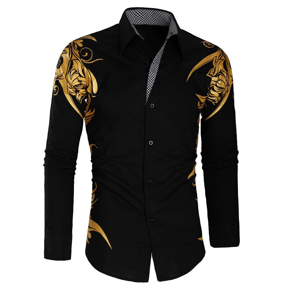 Traditional Clothing Men's Hot Stamping Printing High-End Casual Shirts