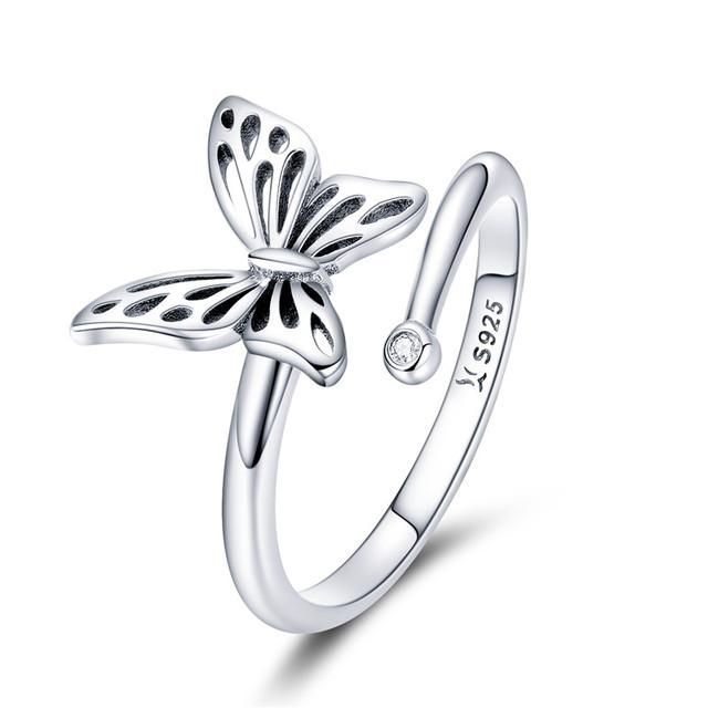 925 Sterling Silver Cute Butterfly Adjustable Finger Rings Adjustable Ring