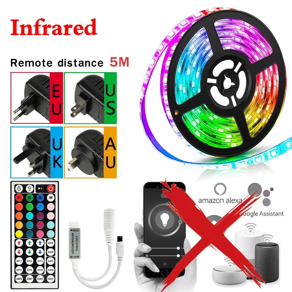LED Strip Lights Bluetooth Alexa Voice Control Luces RGB 5050 Smart Luz 12V Flexible Lamp Tape For Festival Fita Room Tira Decor-Infrared Control-5050-10M(32.8ft)-