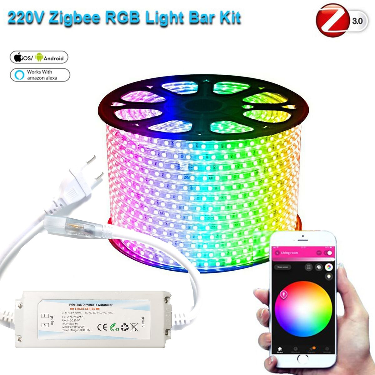 220V 230V  Smart Life Tuya Controller 1-15m RGB LED 5050SMD LED Strip Lights Dimmer Outdoor Waterproof Fr Hu*e Smartthings-Led Full Kit-2M--