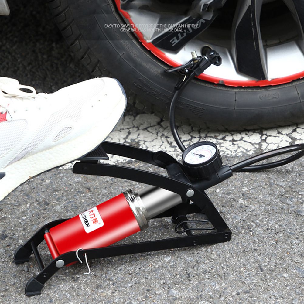 Bike Foot Pump Portable Air Inflator Car Bicycle Motorcycle Double Barrel Pedal High Pressure Pump