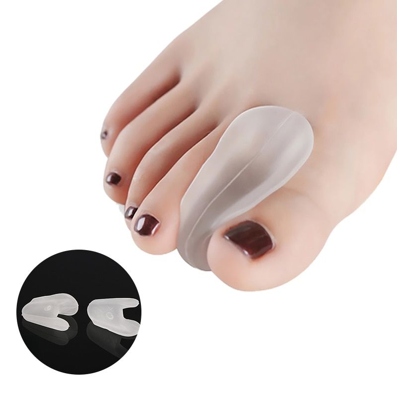 2PCS Silicone Thumb Corrector Bunion Little Toe Protector Separator Hallux Valgus Finger Straightener Foot Care Relief Pads-White-S