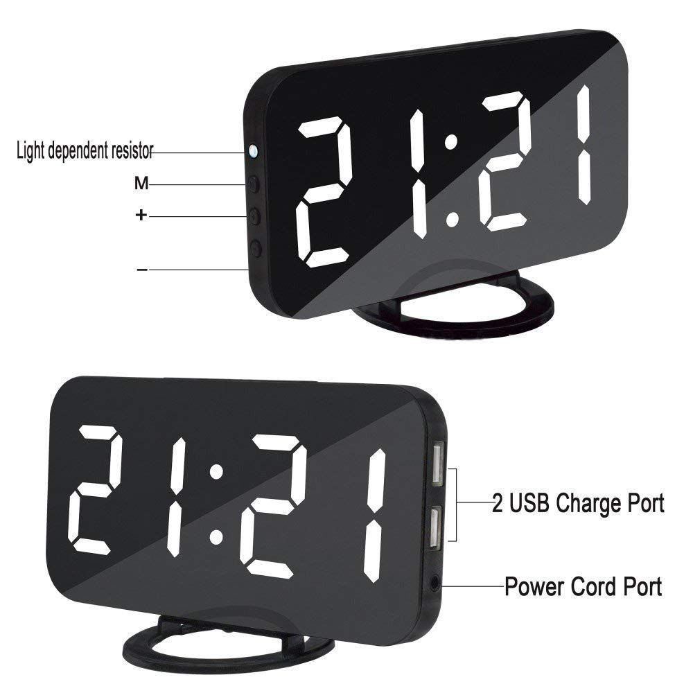 Large LED Display Digital Alarm Clock With Dual USB