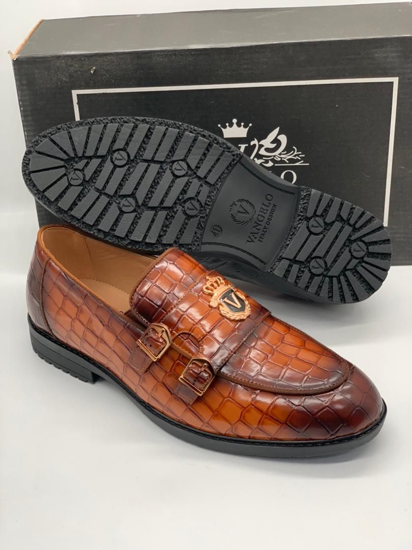 VANGELO BUKKLE HEEL LEATHER  SHOES BROWN