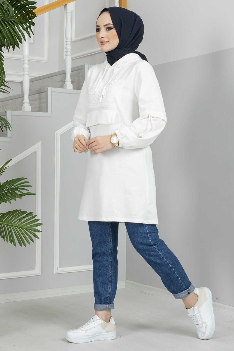 Women's Clothing Text Emed Hijab Sport Tunic Ramadan Robe Femme-white