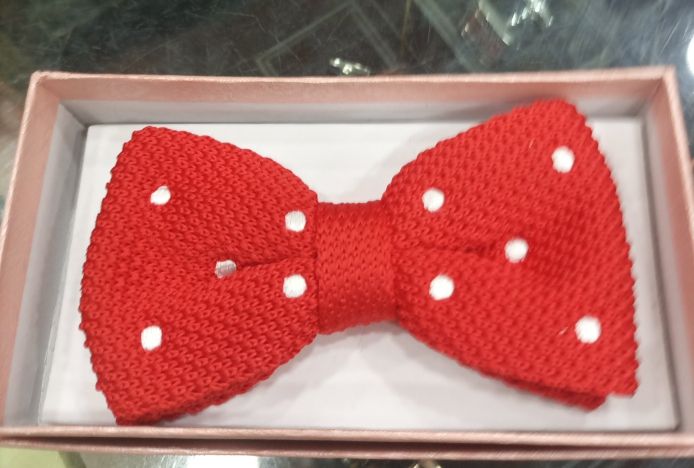 Executive Knitted Polka Dot Bow Tie- Red