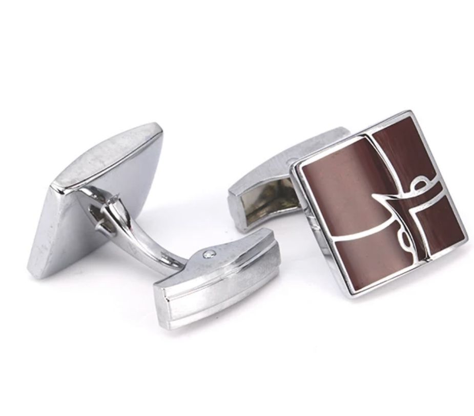 Men's Silver And Brown Cufflinks -Gift