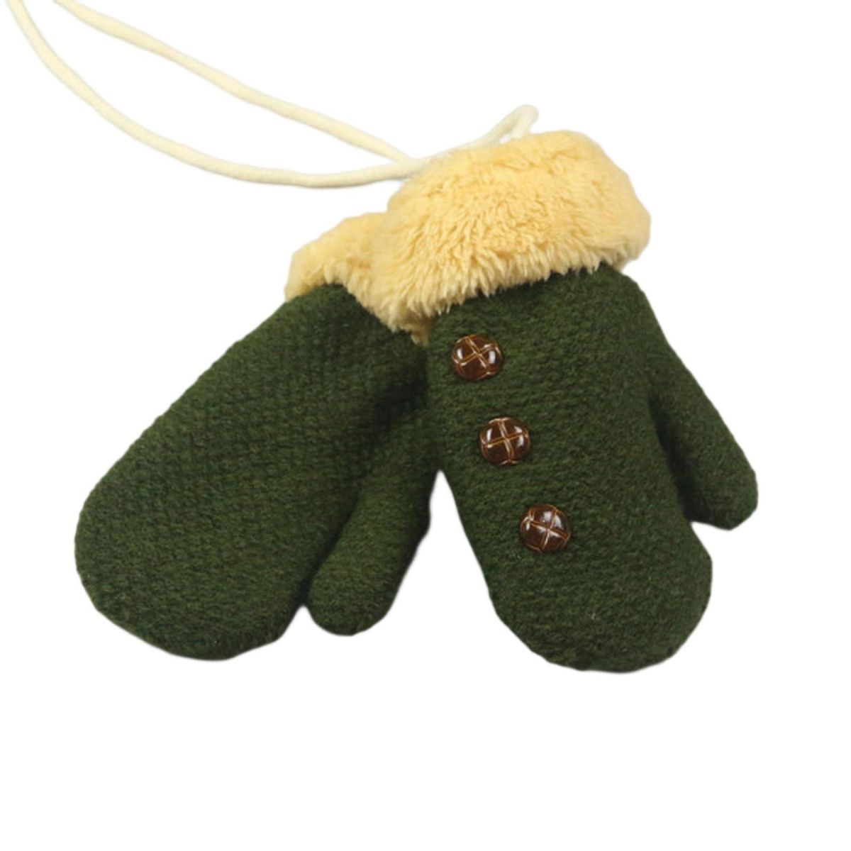 1 Pair Winter Children Toddler Pure Color Knitted Mittens Green