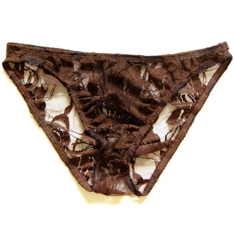 Hot Lace Briefs Mens Y Roses Underwear Men Penis Cuecas Low Waist-Auburn