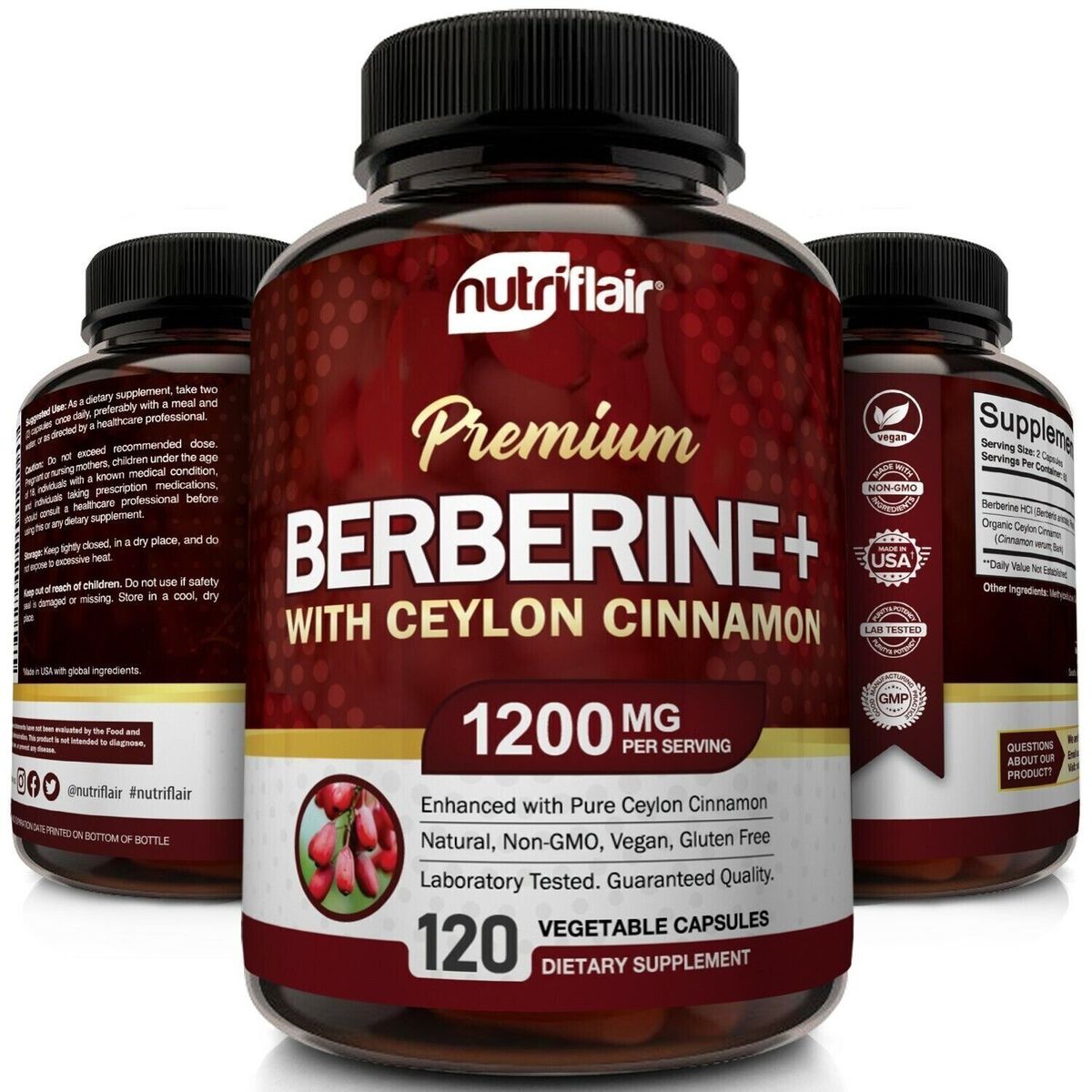 Premium Berberine HCL 1200mg, 120 Capsules