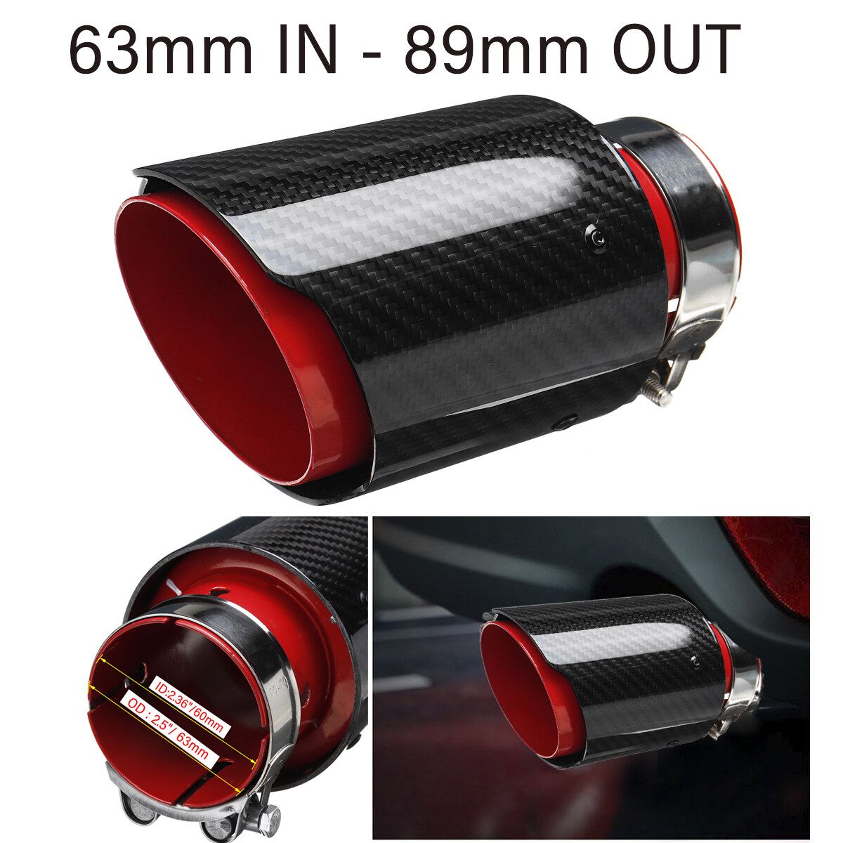 Car Exhaust Tip Muffler Pipe Red Steel Black Carbon Fiber 2.5