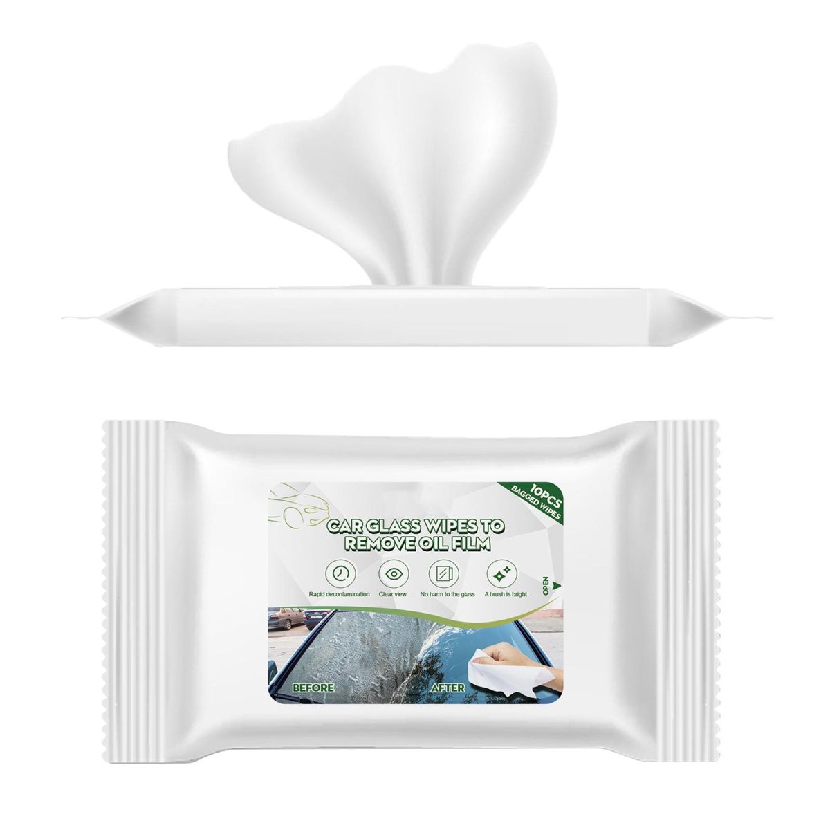 10Pcs Car Oil Stain Cleaner Car Glass Oil Film Removing Wet Wipes White