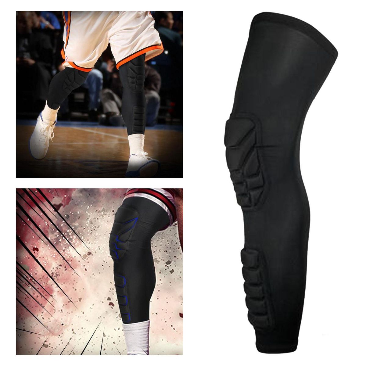 Long Protective Knee Calf Pads Compression Leg Black XL